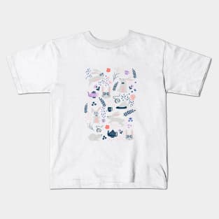 Bunnies and Teapots - Aqua Kids T-Shirt